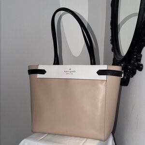 kate spade Beige, White & Black Leather Tote
